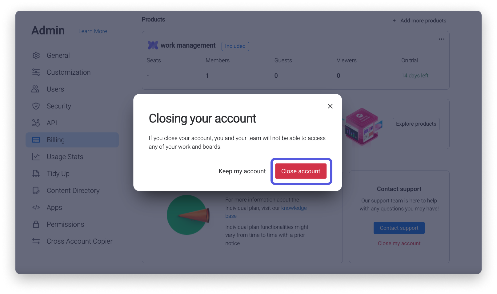 WorkCanvas account administration Support
