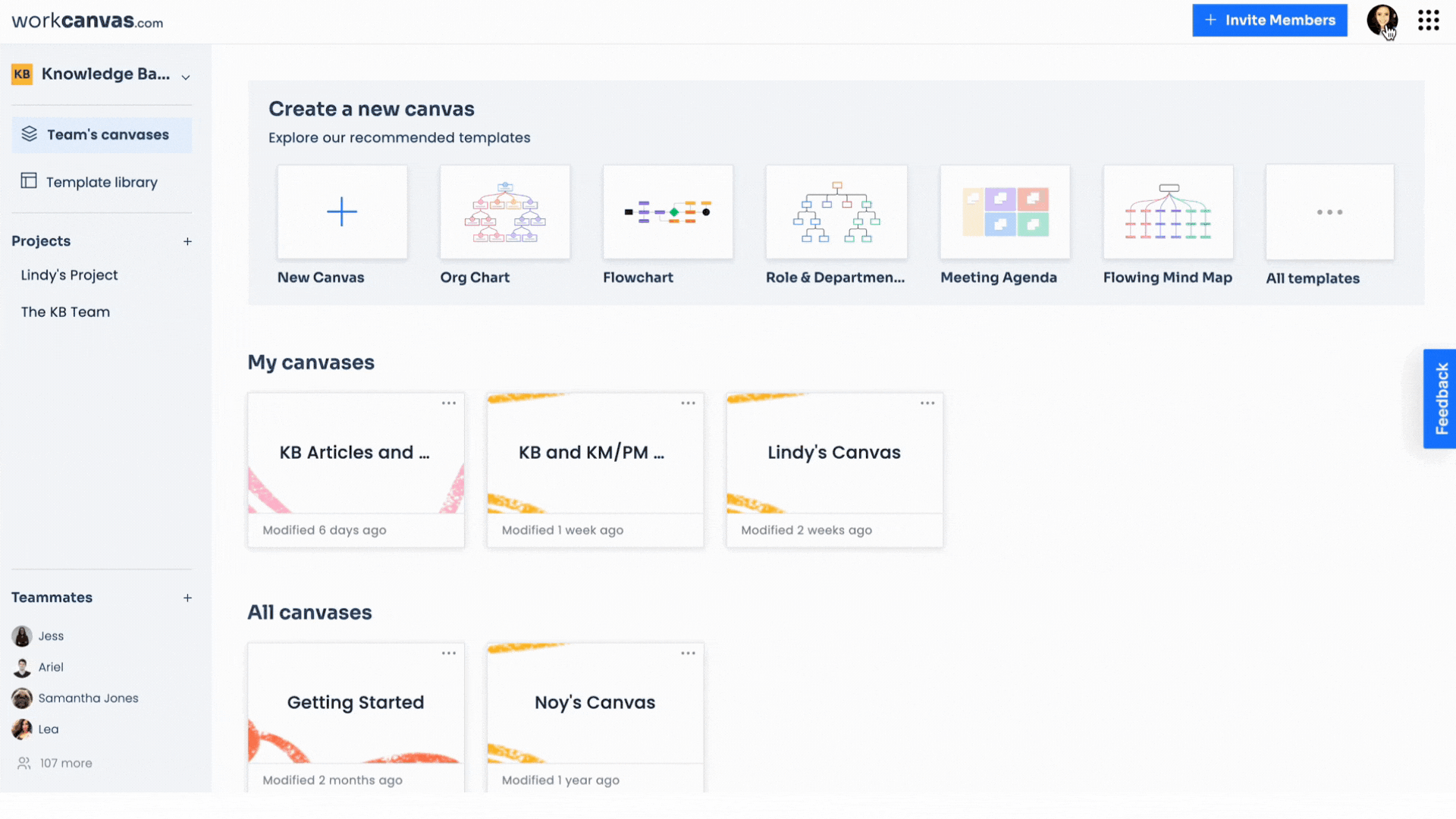 WorkCanvas account administration Support