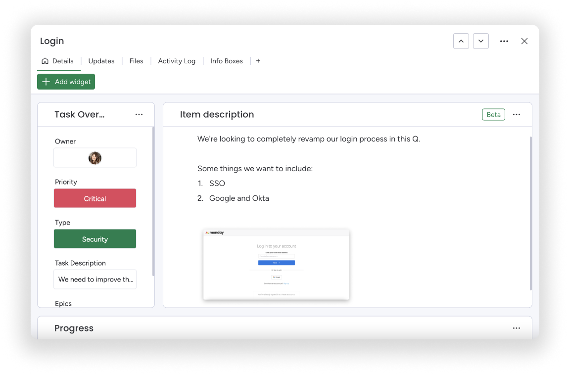 The Item Description – Support