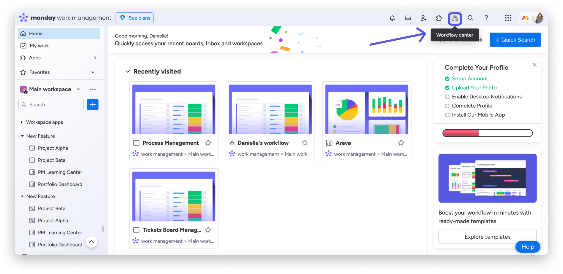 Erste Schritte Monday Workflows Support