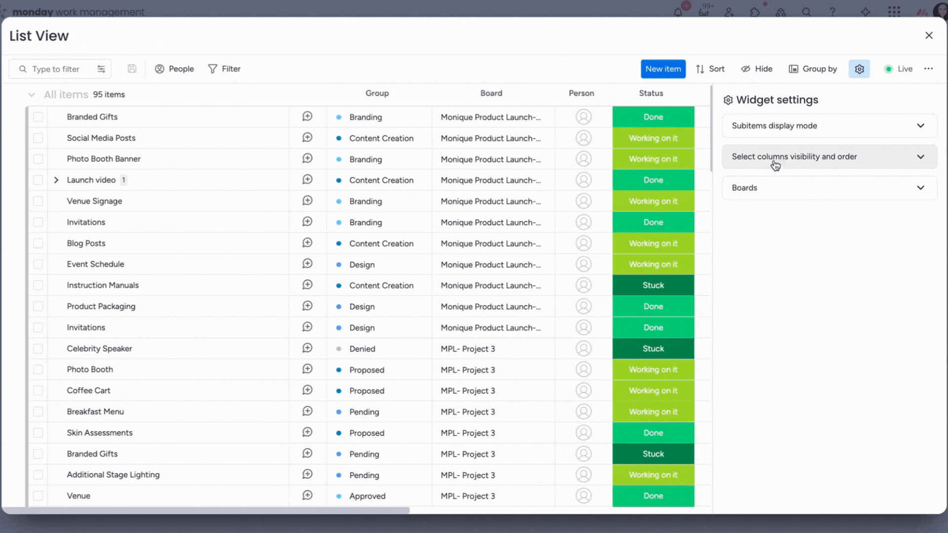 Insights- Visibility and Order List View Widget Settings.gif