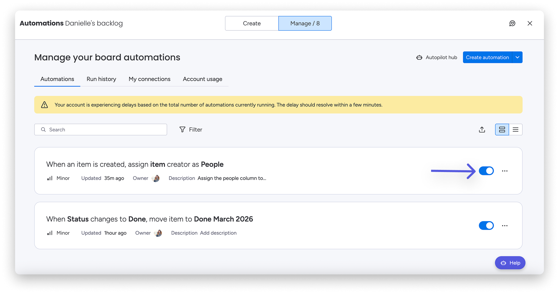 Managing your board Automations – Support