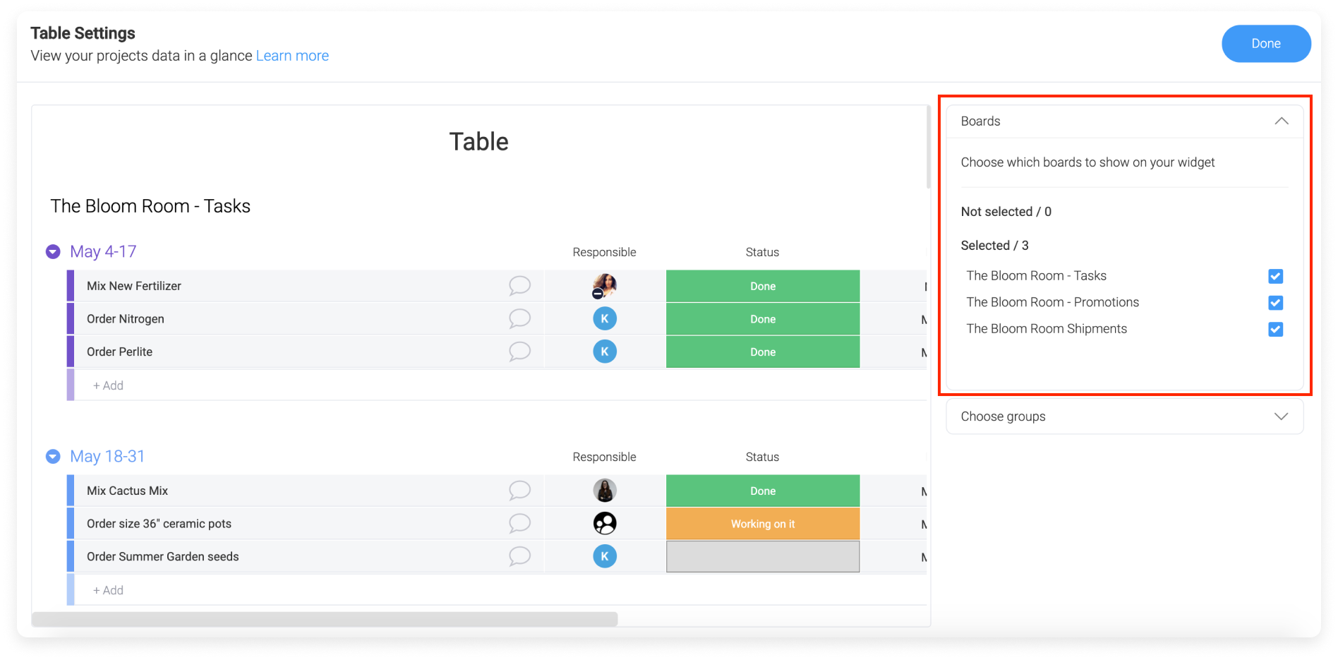 Table widget