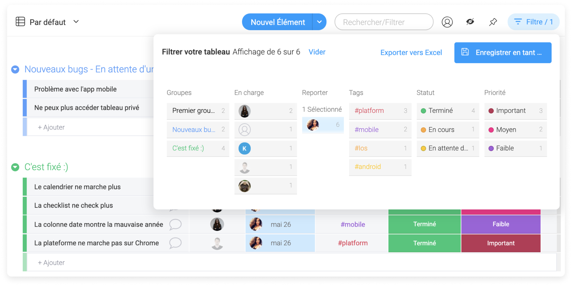 les filtres du tableau support les filtres du tableau support