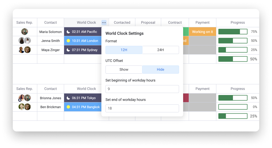 The World Clock Column Support